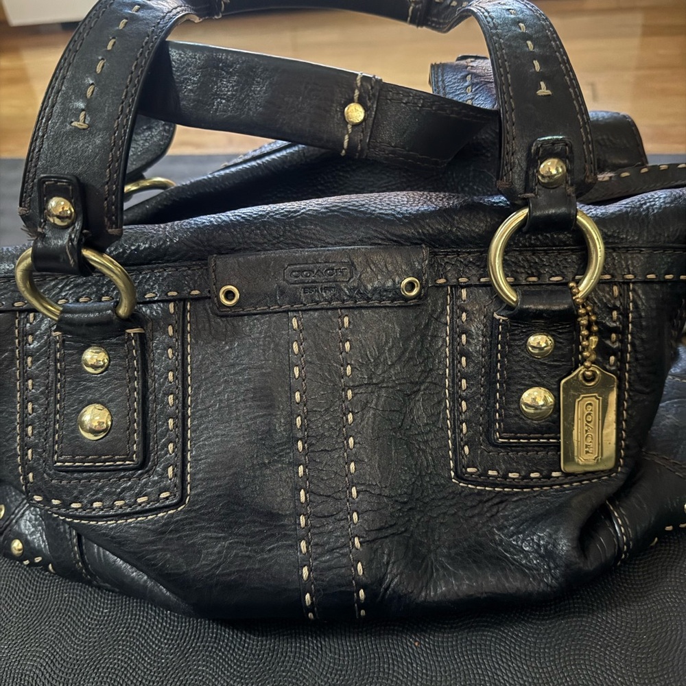 Coach Black Leather Satchel with Gold Accents